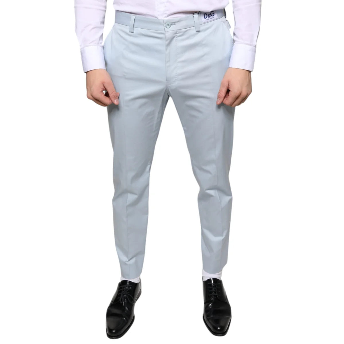 Dolce Gabbana Light Blue Cotton Blend Dress Pants for a Sleek Look &