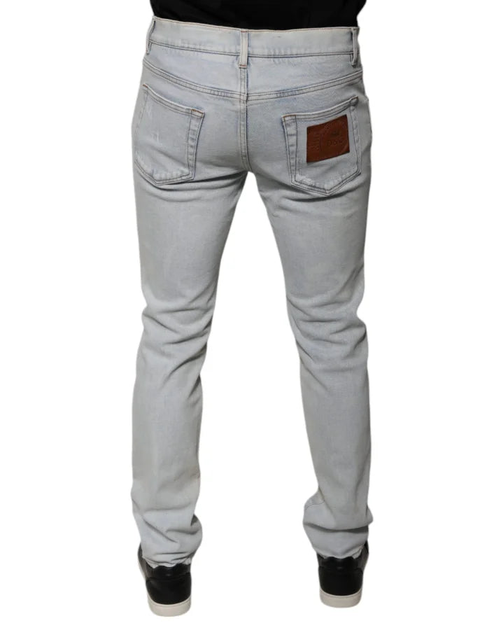 Dolce &amp; Gabbana Light Blue Cotton Blend Tattered Skinny Denim Jeans