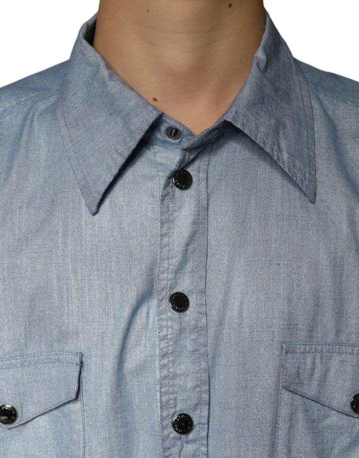 Dolce &amp; Gabbana Light Blue Cotton Button Down Casual Shirt