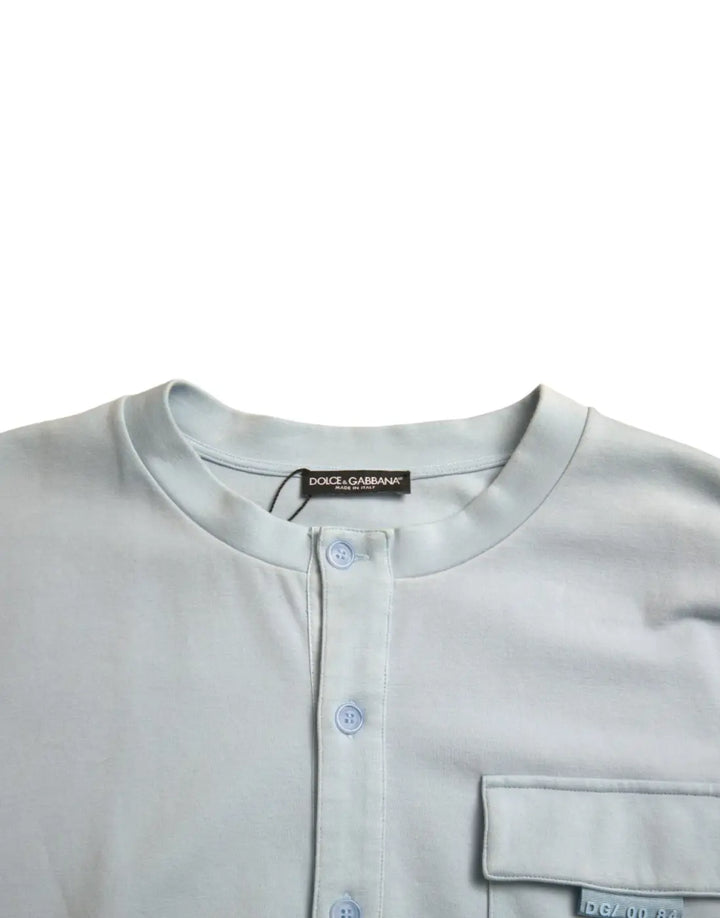 Dolce &amp; Gabbana Light Blue Cotton Buttoned Pullover Sweater