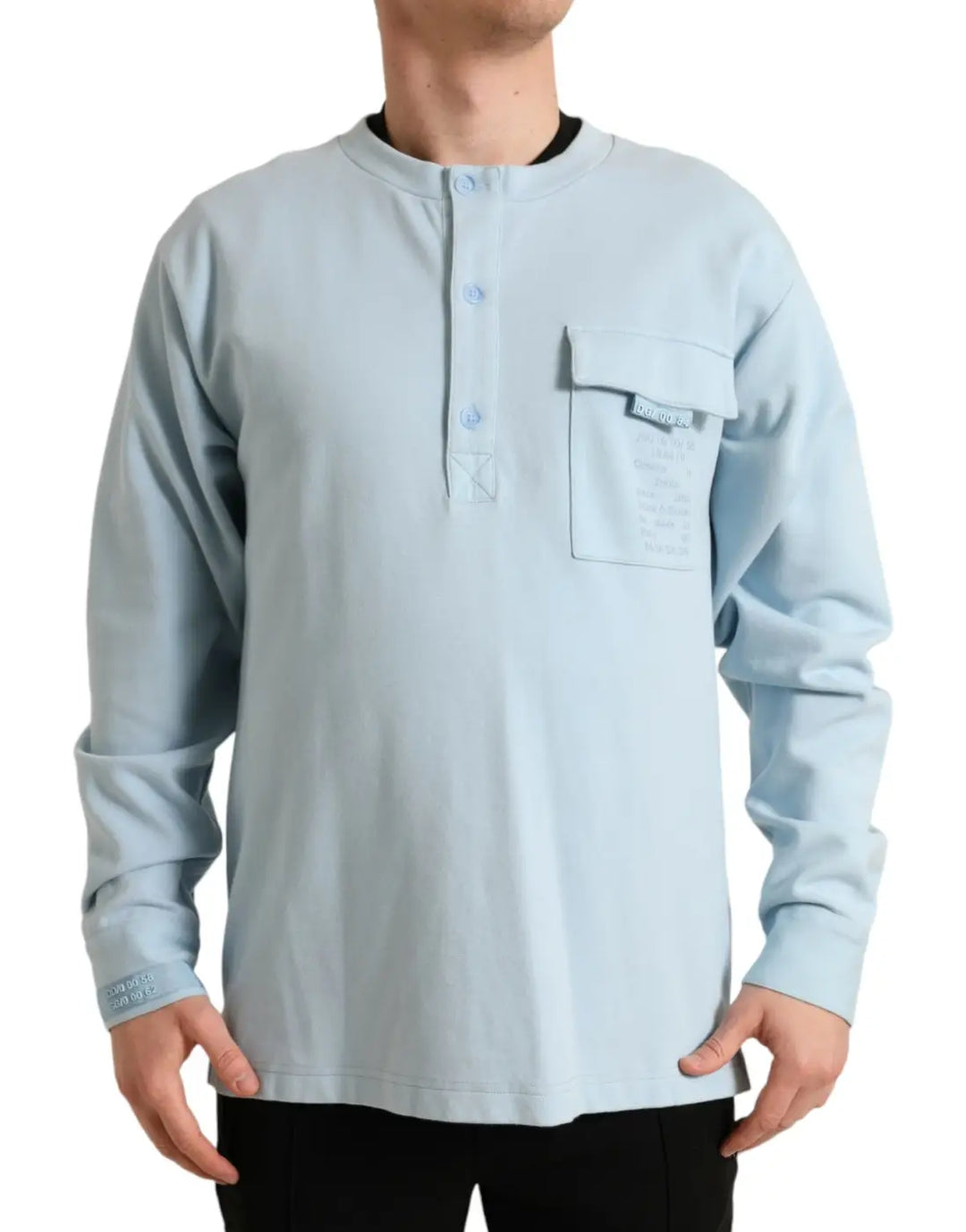 Dolce &amp; Gabbana Light Blue Cotton Buttoned Pullover Sweater