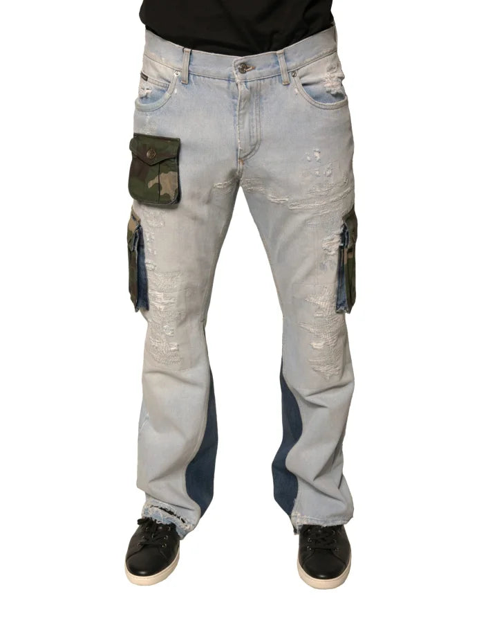 Dolce &amp; Gabbana Light Blue Cotton Cargo Straight Denim Jeans