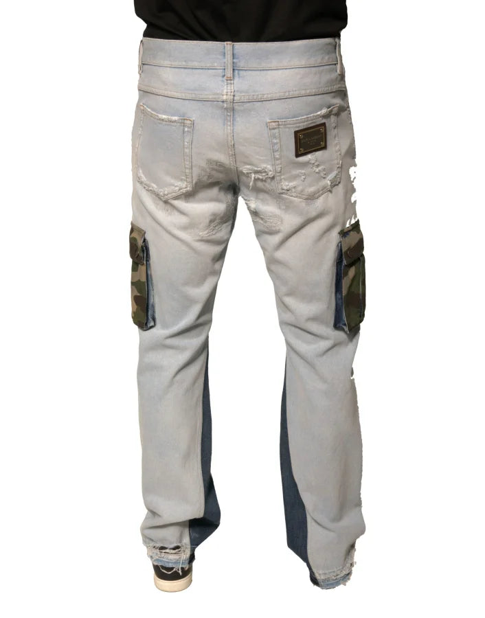 Dolce &amp; Gabbana Light Blue Cotton Cargo Straight Denim Jeans