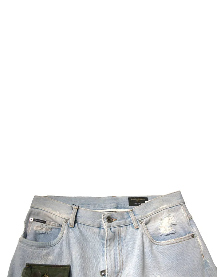 Dolce &amp; Gabbana Light Blue Cotton Cargo Straight Denim Jeans