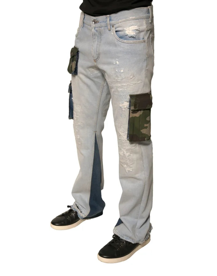 Dolce &amp; Gabbana Light Blue Cotton Cargo Straight Denim Jeans