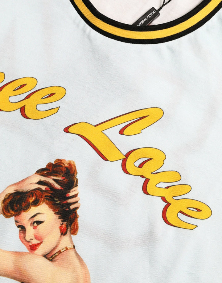 Dolce &amp; Gabbana - Light Blue Cotton Free Love Crew Neck T-shirt