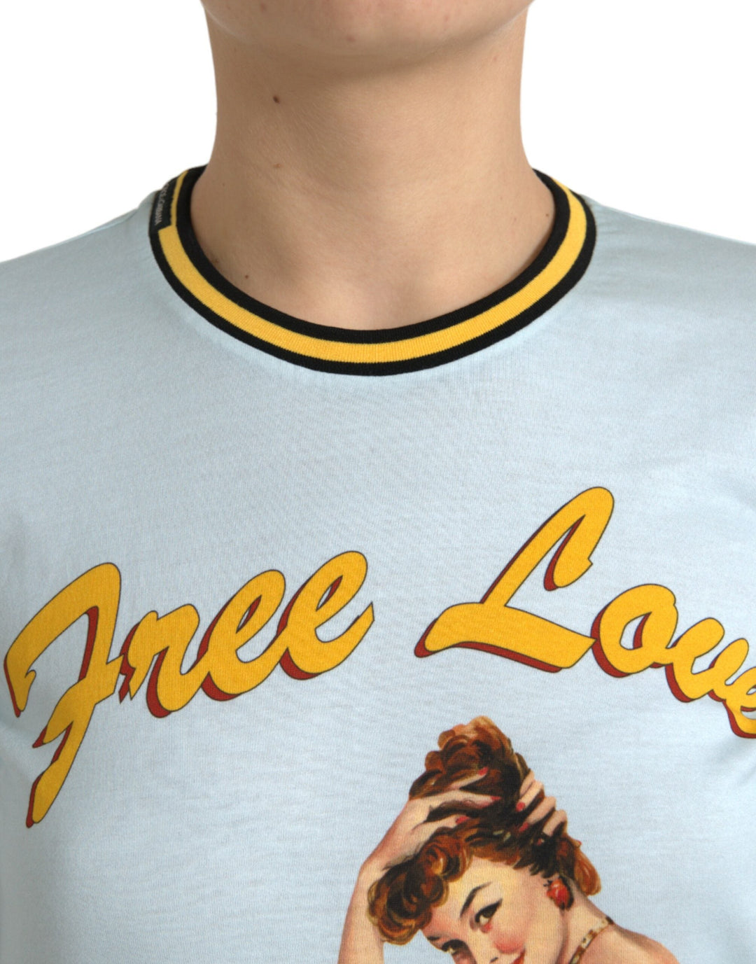 Dolce &amp; Gabbana - Light Blue Cotton Free Love Crew Neck T-shirt