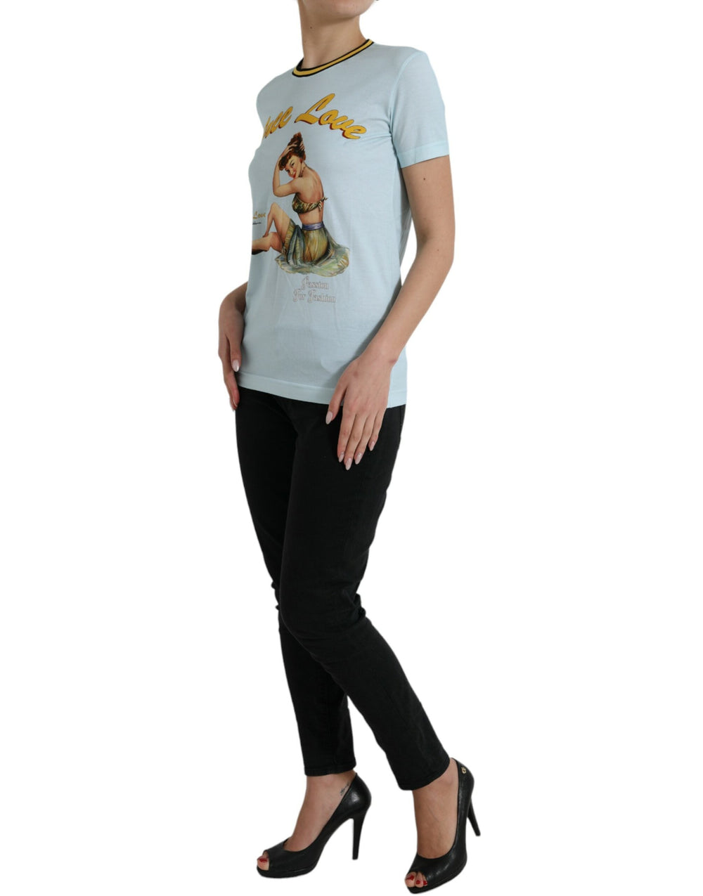 Dolce & Gabbana - Light Blue Cotton Free Love Crew Neck T-shirt