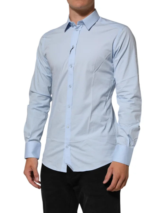 Dolce &amp; Gabbana Light Blue Cotton GOLD Formal Men Dress Shirt
