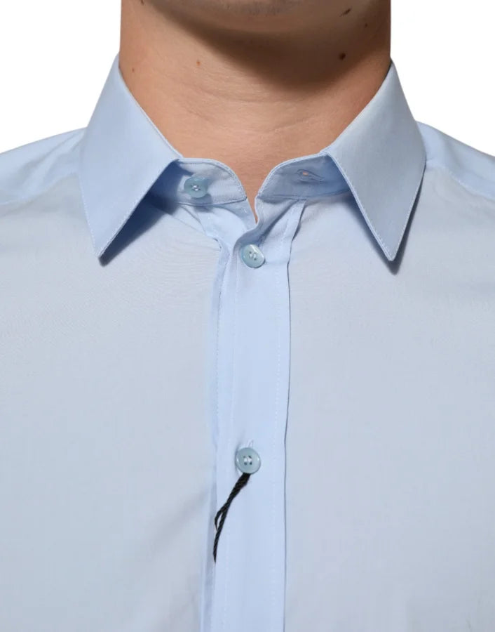 Dolce &amp; Gabbana Light Blue Cotton GOLD Formal Men Dress Shirt