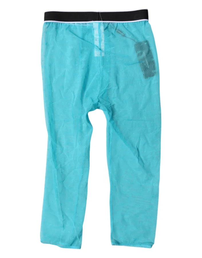 Dolce &amp; Gabbana Light Blue DG Logo Nylon Cropped Tights Underwear