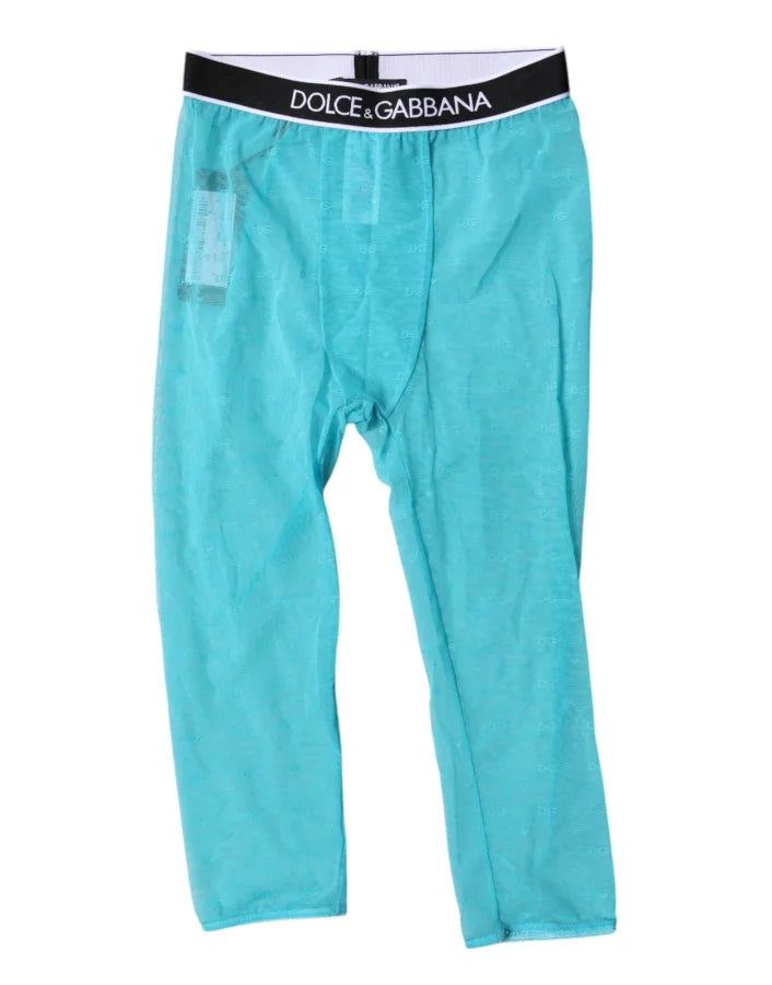 Dolce &amp; Gabbana Light Blue DG Logo Nylon Cropped Tights Underwear