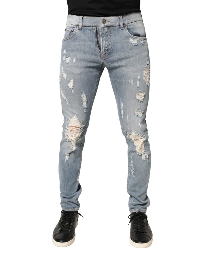 Dolce &amp; Gabbana Light Blue Distressed Skinny Men Denim Jeans