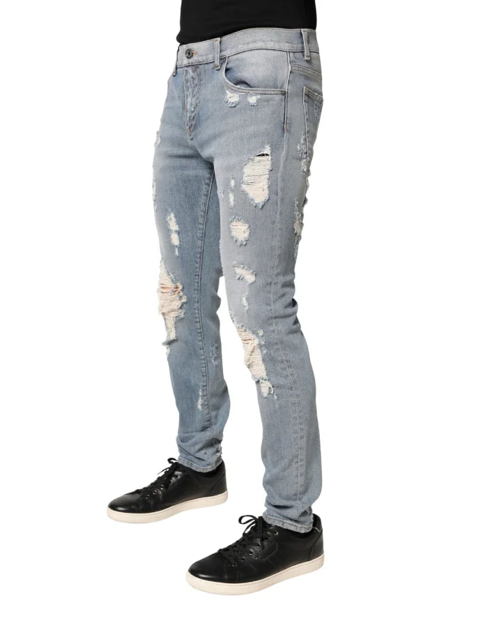 Dolce &amp; Gabbana Light Blue Distressed Skinny Men Denim Jeans
