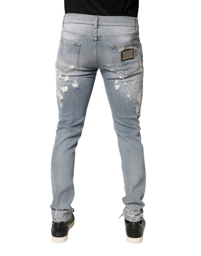 Dolce &amp; Gabbana Light Blue Distressed Skinny Men Denim Jeans