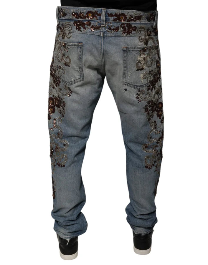 Dolce &amp; Gabbana Light Blue Embroidered Skinny Denim Jeans