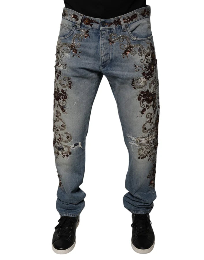 Dolce &amp; Gabbana Light Blue Embroidered Skinny Denim Jeans