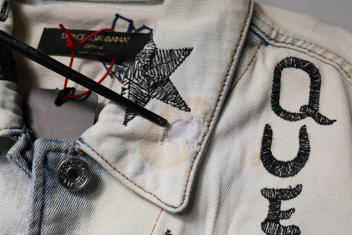 Dolce &amp; Gabbana Trucker Jackets - Light Blue Graffiti Button Down Denim Jacket