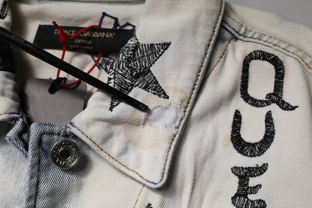 Dolce &amp; Gabbana Light Blue Graffiti Button Down Denim Jacket