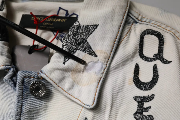 Dolce &amp; Gabbana Light Blue Graffiti Button Down Denim Jacket
