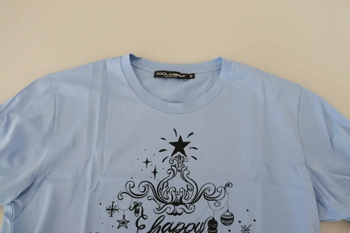 Dolce &amp; Gabbana Light Blue Happy New Year 2017 Cotton T-shirt
