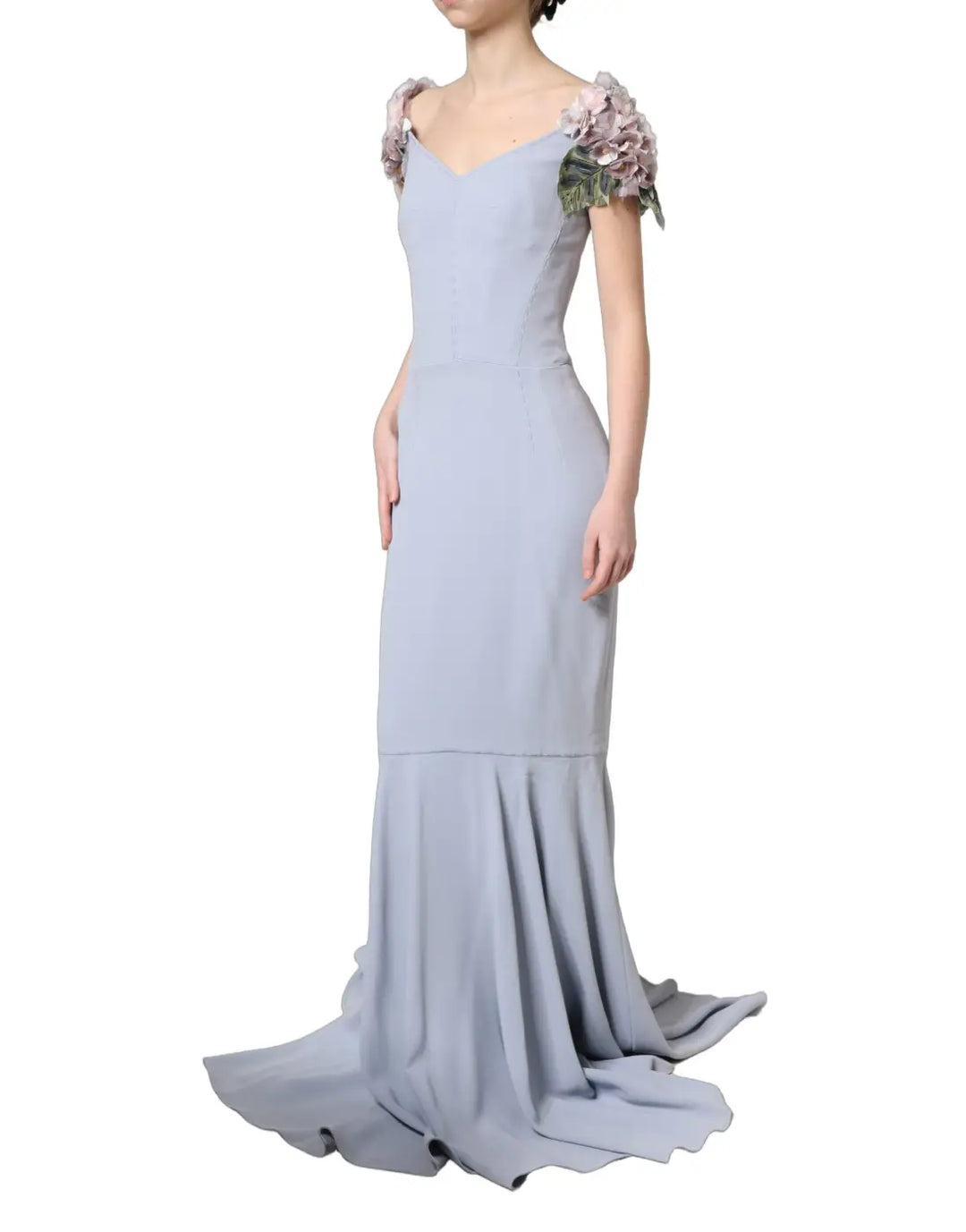Dolce &amp; Gabbana Light Blue Hydrangea Embellished Cap Sleeve Dress