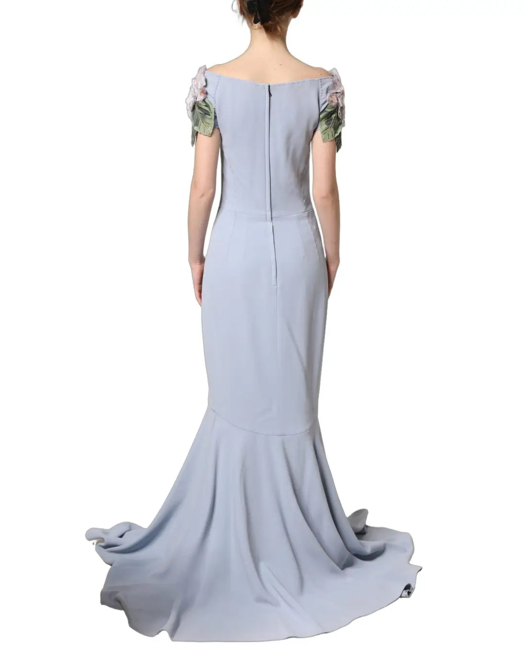 Dolce &amp; Gabbana Light Blue Hydrangea Embellished Cap Sleeve Dress