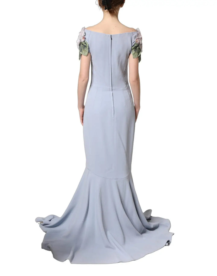 Dolce &amp; Gabbana Light Blue Hydrangea Embellished Cap Sleeve Dress