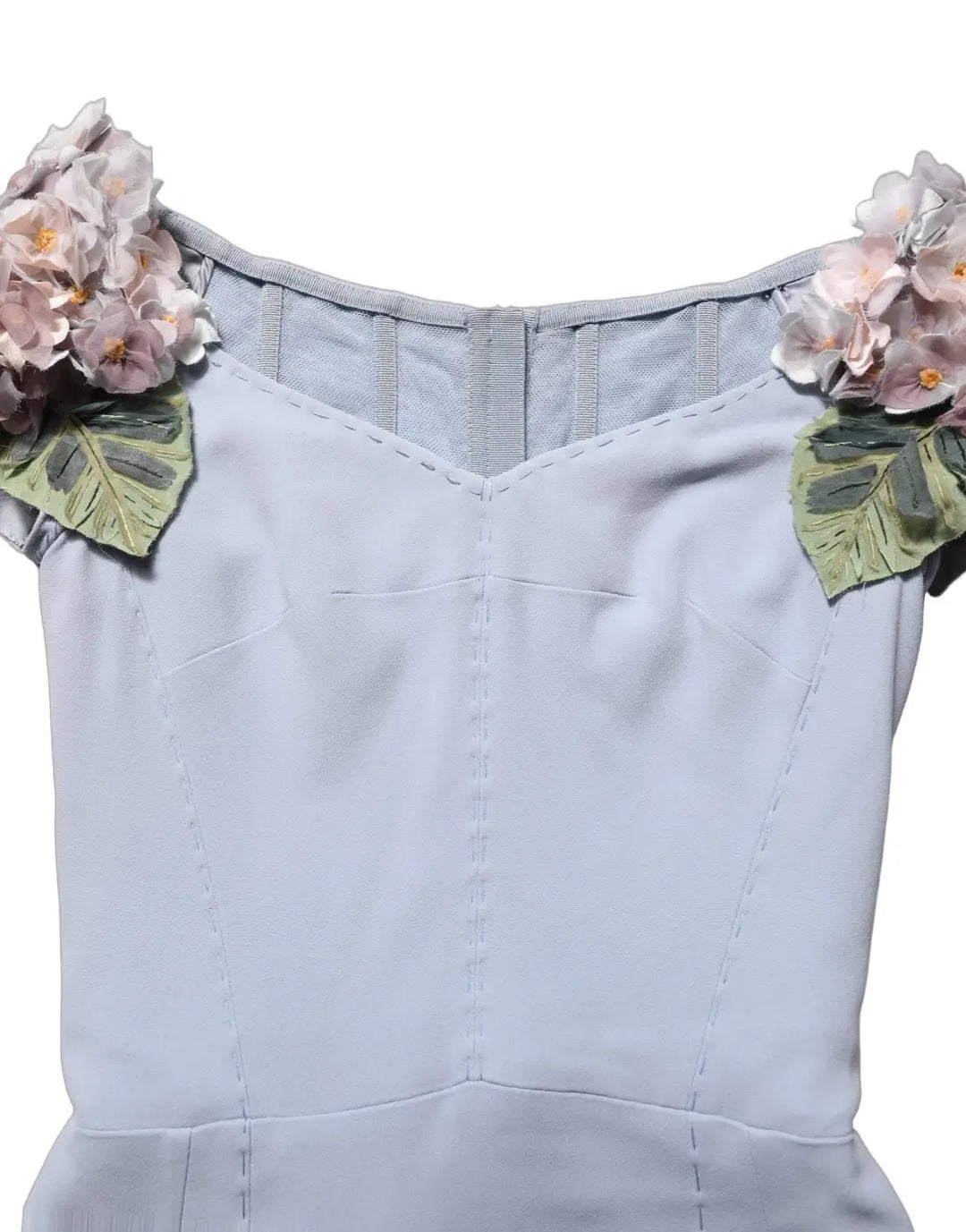 Dolce &amp; Gabbana Light Blue Hydrangea Embellished Cap Sleeve Dress