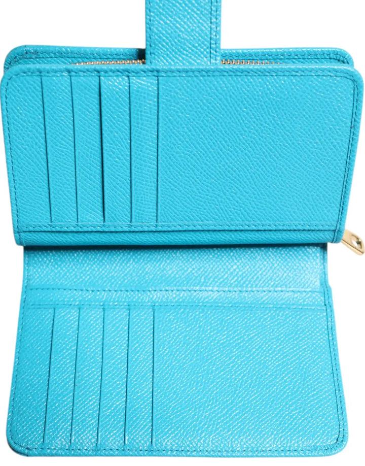 Dolce &amp; Gabbana Light Blue Leather Bifold Continental Clutch Wallet
