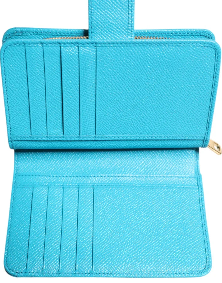 Dolce &amp; Gabbana Light Blue Leather Bifold Continental Clutch Wallet