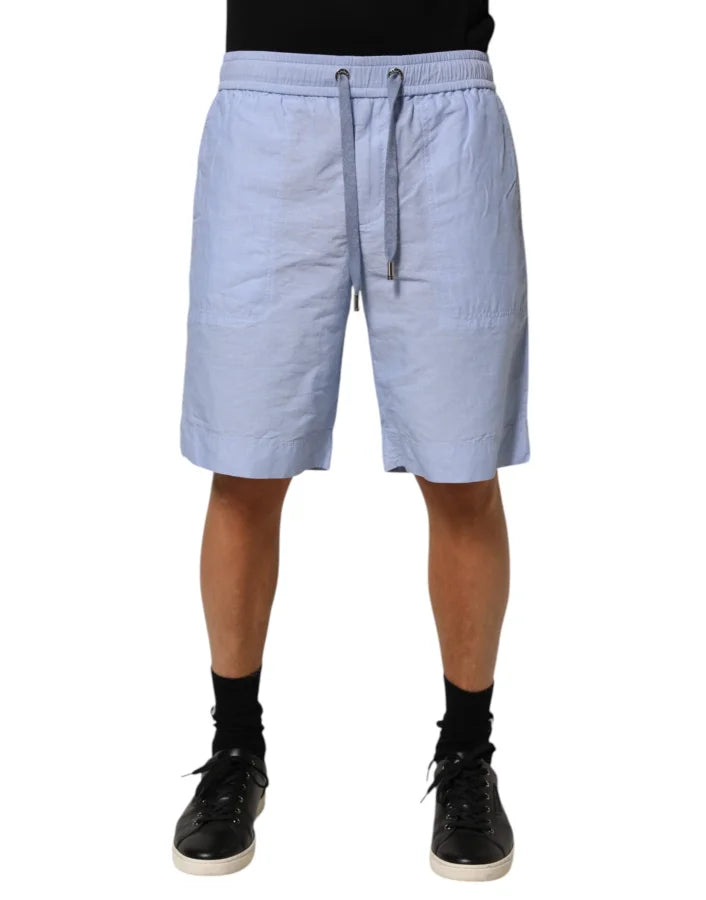 Dolce &amp; Gabbana Light Blue Linen Mid Waist Men Bermuda Shorts