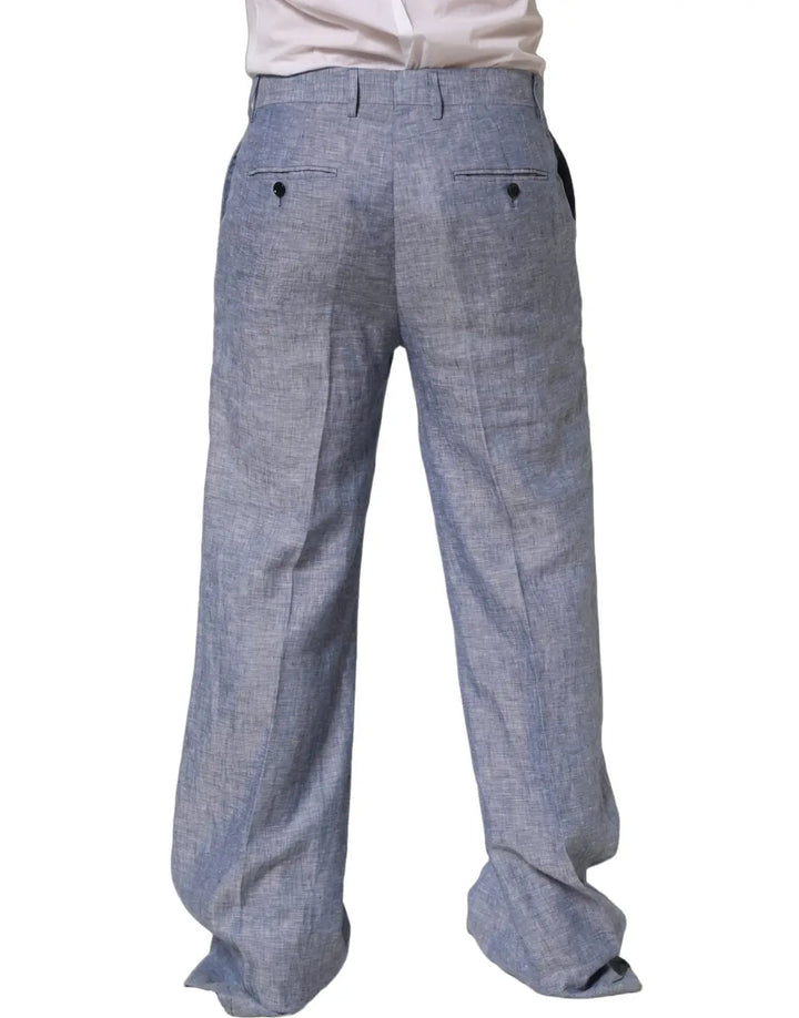 Dolce &amp; Gabbana Light Blue Linen Straight Dress Trouser Pants