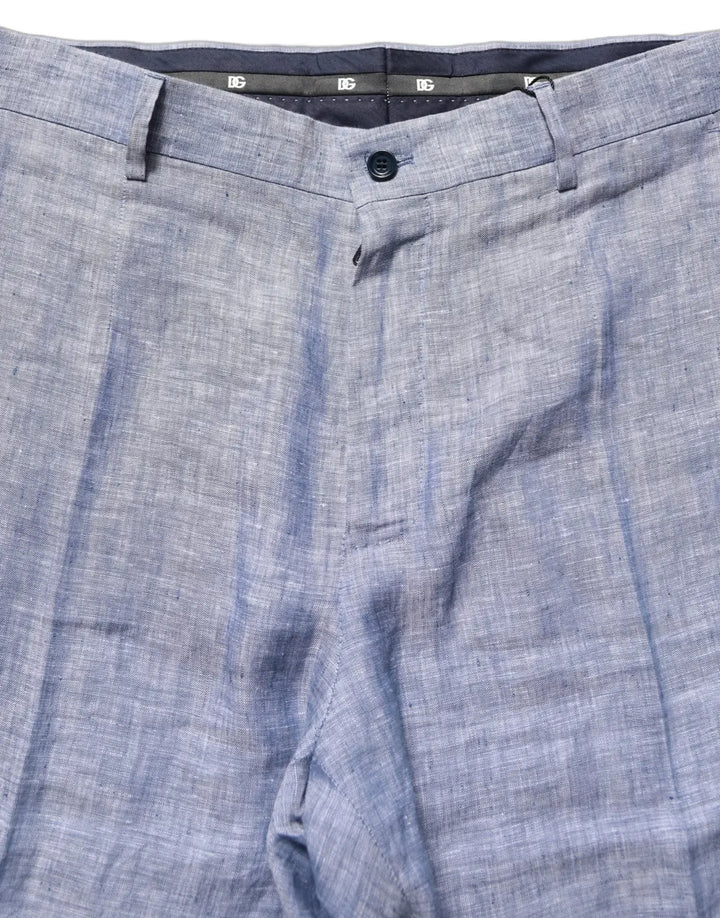 Dolce &amp; Gabbana Light Blue Linen Straight Dress Trouser Pants