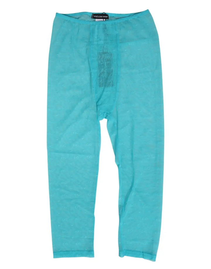 Dolce &amp; Gabbana Light Blue Logo Lace Tight Midi Trouser Underwear