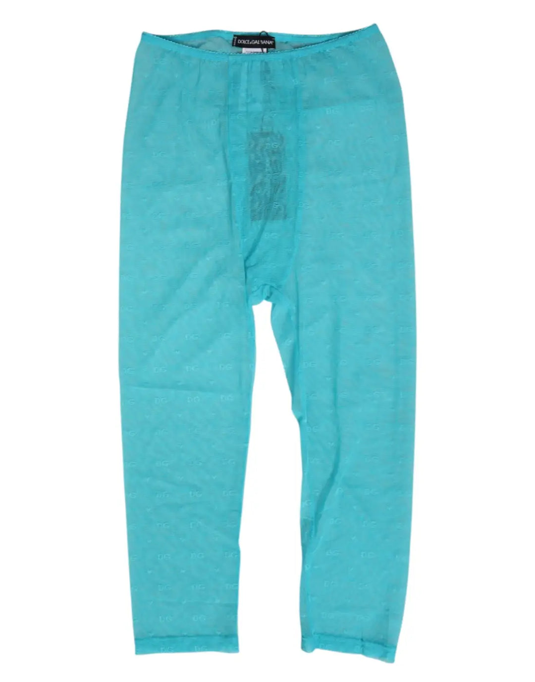 Dolce &amp; Gabbana Light Blue Logo Lace Tight Midi Trouser Underwear