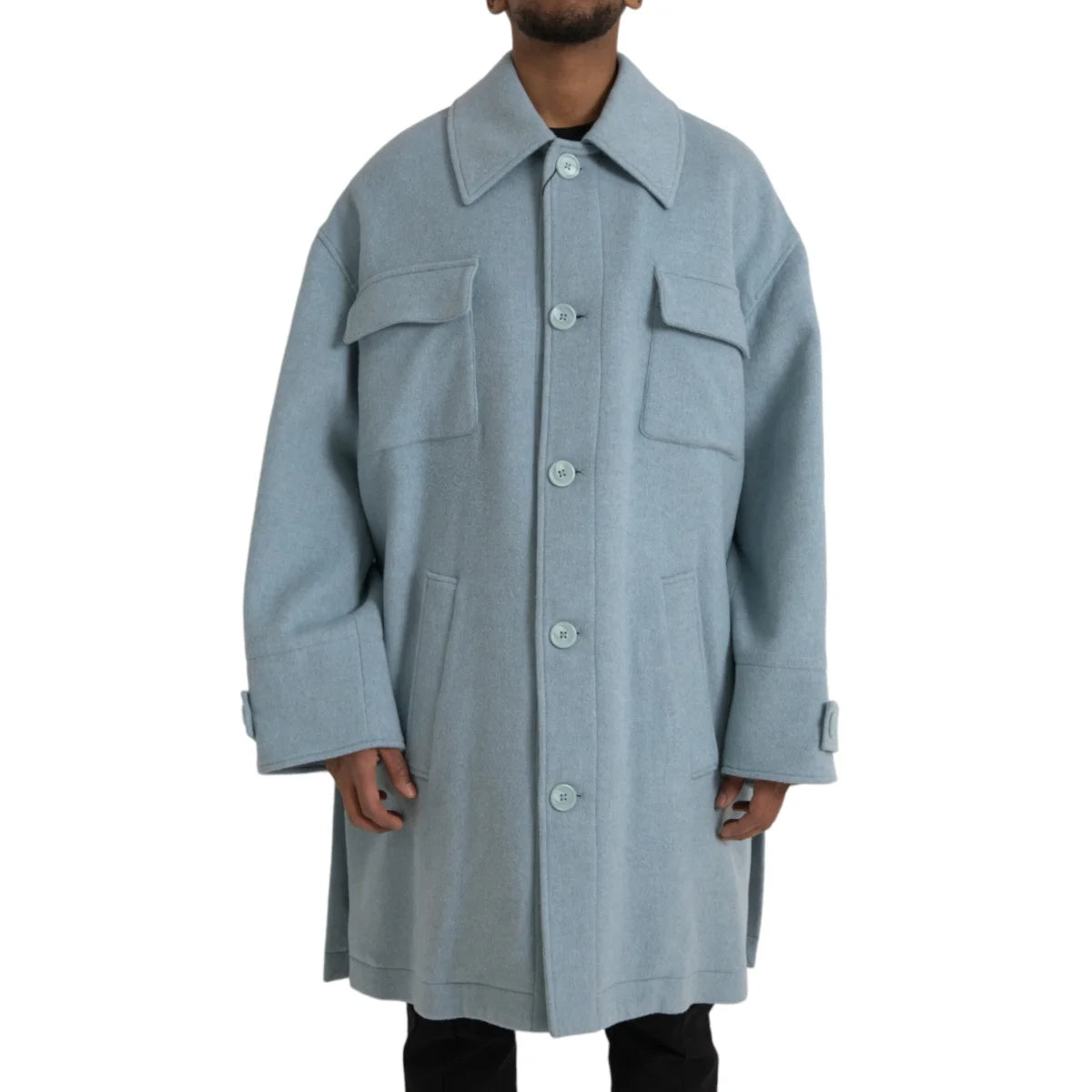 Dolce Gabbana Light Blue Long Trench Coat Stunning Authentic Style &