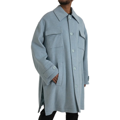 Dolce Gabbana Light Blue Long Trench Coat Stunning Authentic Style &