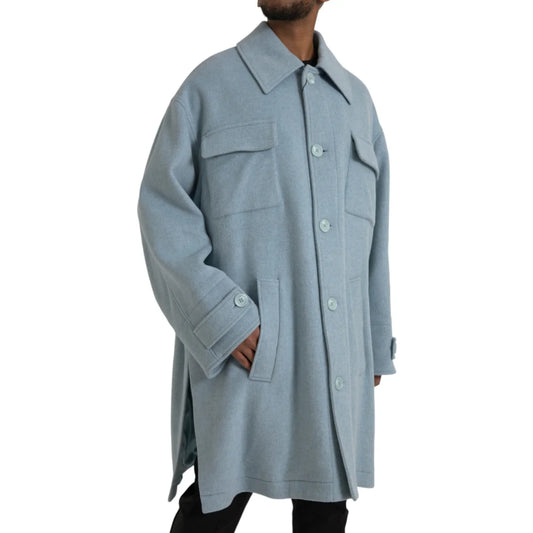 Dolce Gabbana Light Blue Long Trench Coat Stunning Authentic Style &