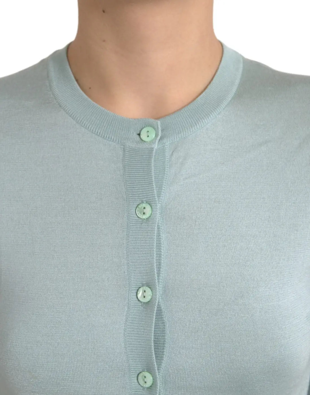 Dolce &amp; Gabbana Light Blue Silk Crew Neck Cardigan Sweater