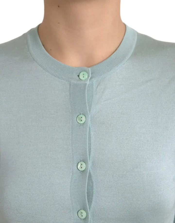 Dolce &amp; Gabbana Light Blue Silk Crew Neck Cardigan Sweater