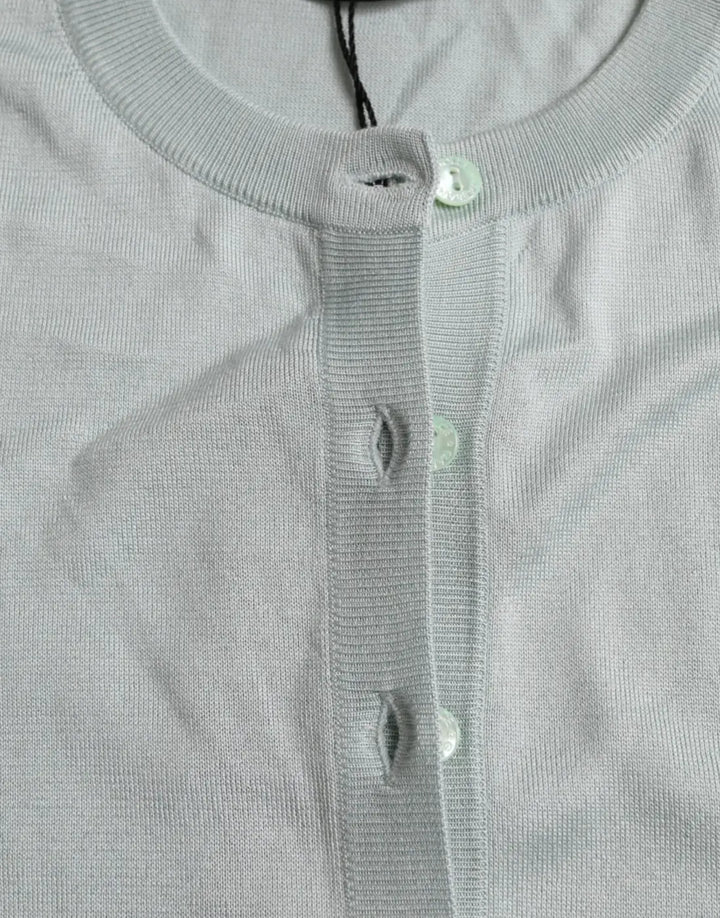 Dolce &amp; Gabbana Light Blue Silk Crew Neck Cardigan Sweater