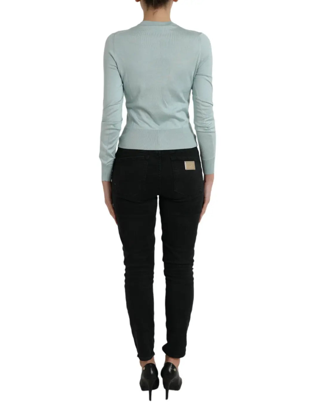 Dolce &amp; Gabbana Light Blue Silk Crew Neck Cardigan Sweater