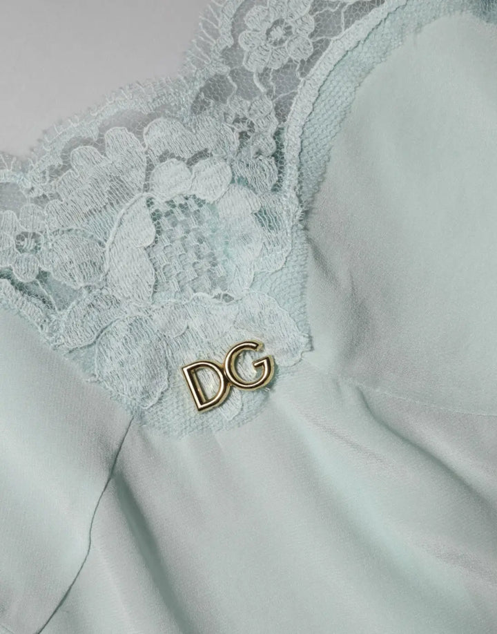 Dolce &amp; Gabbana Light Blue Silk Lace Midi Bodycon Slip Dress