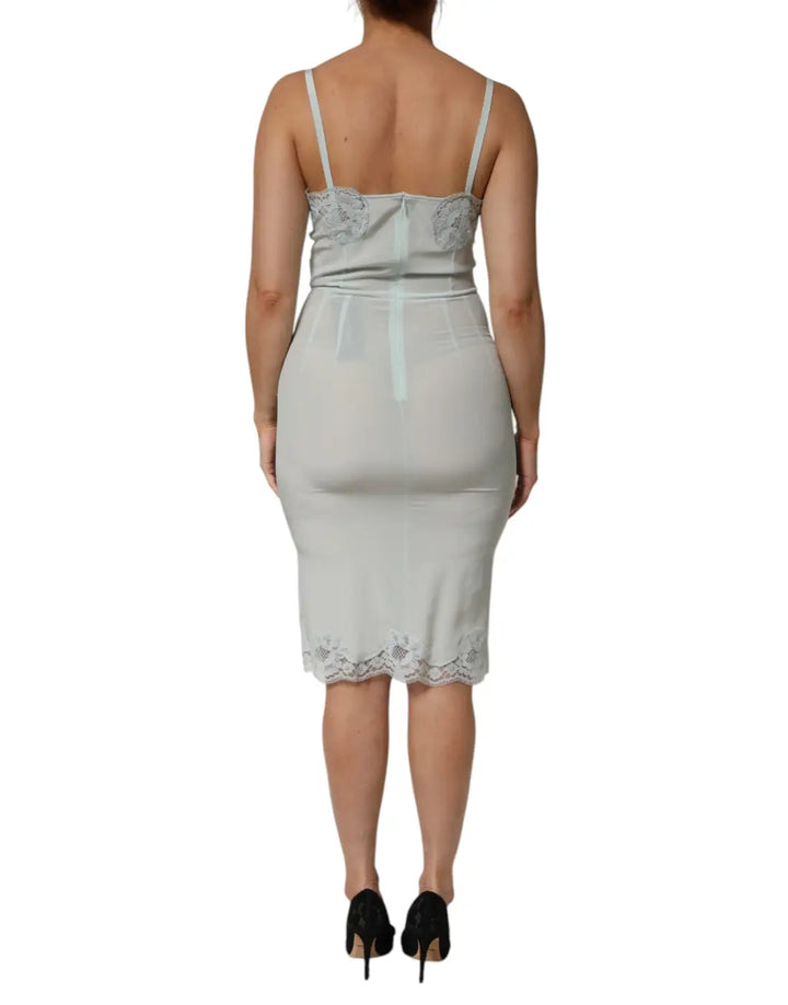Dolce &amp; Gabbana Light Blue Silk Lace Midi Bodycon Slip Dress
