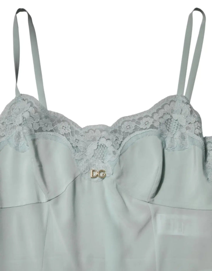 Dolce &amp; Gabbana Light Blue Silk Lace Midi Bodycon Slip Dress