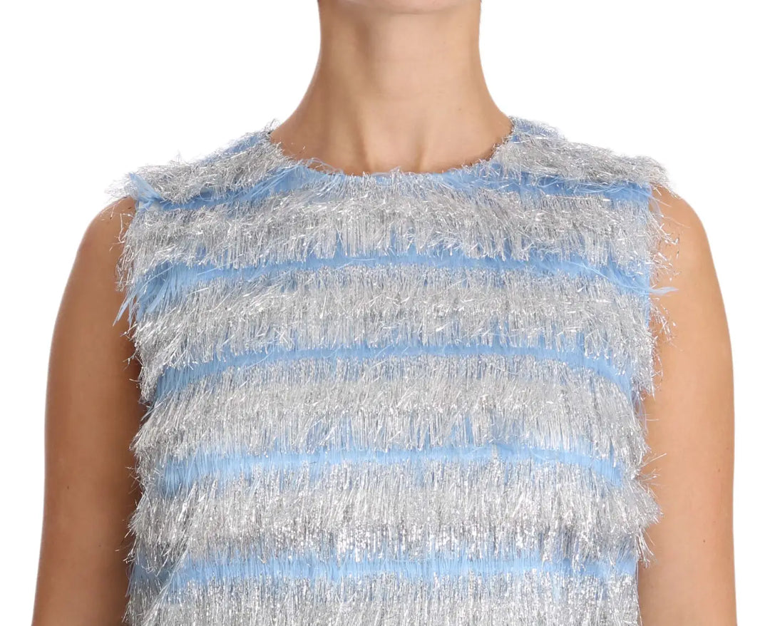 Dolce &amp; Gabbana Light Blue Silver Shift Gown Dress