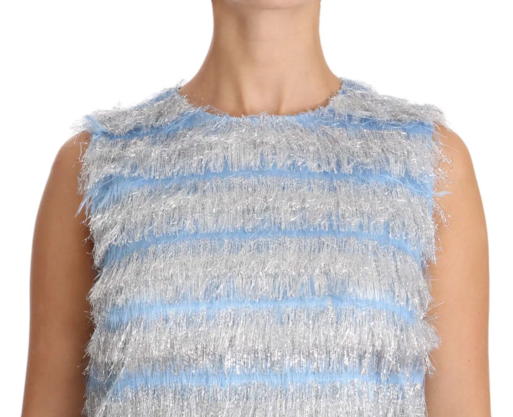Dolce &amp; Gabbana Light Blue Silver Shift Gown Dress