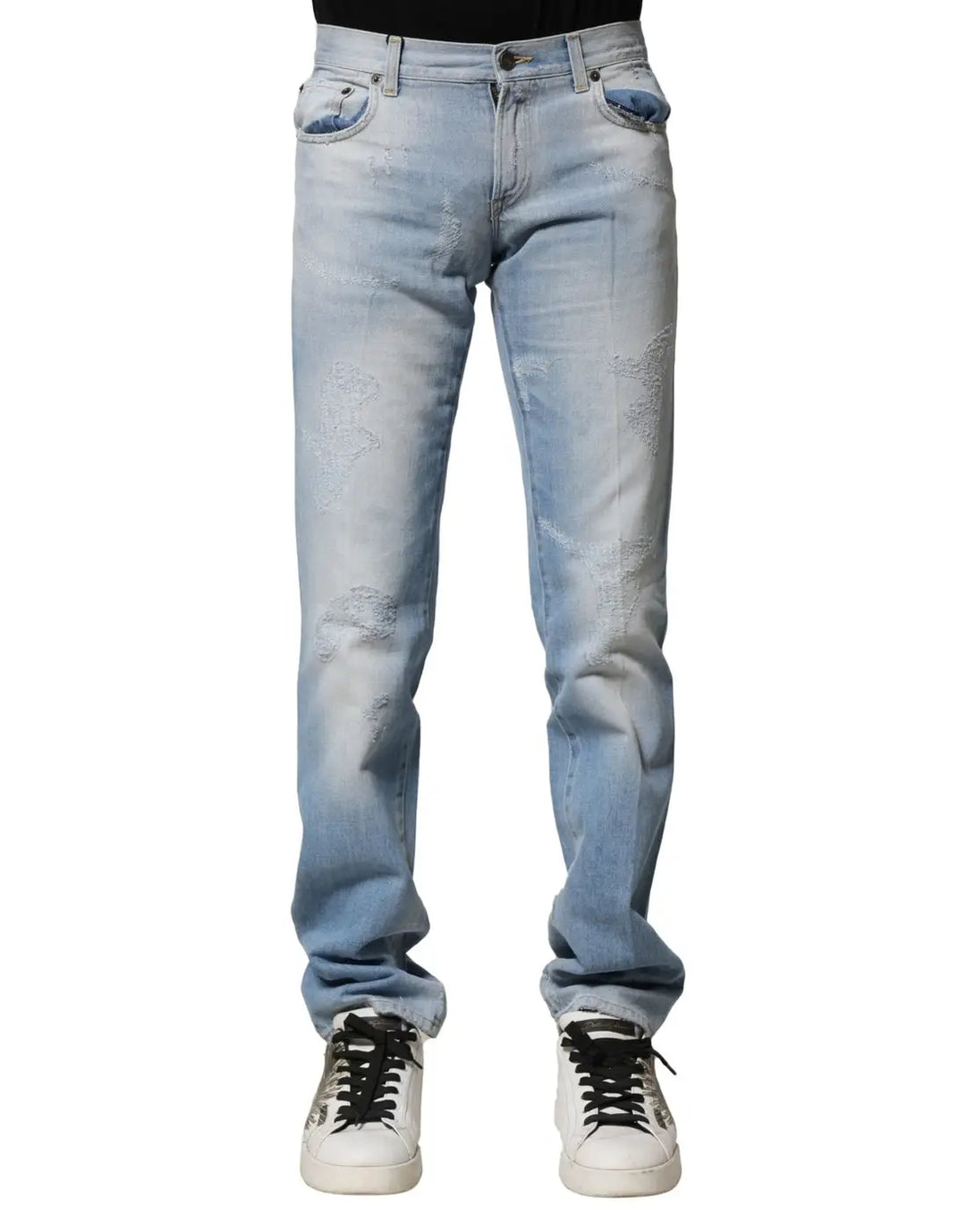 Dolce &amp; Gabbana Light Blue Washed Straight Fit Denim Jeans