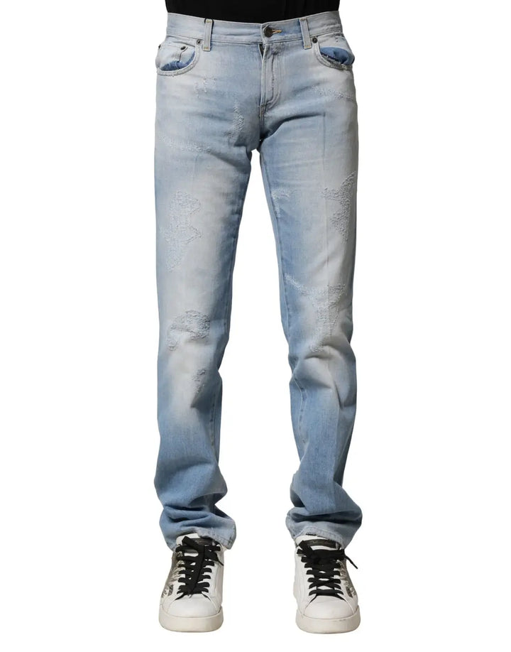 Dolce &amp; Gabbana Light Blue Washed Straight Fit Denim Jeans
